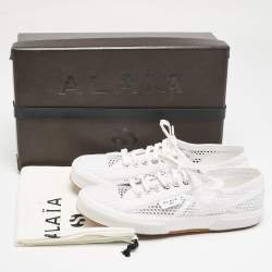 Alaia White Fishnet and Canvas Superga Sneakers Size 42