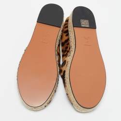 Pre Owned Alaia Brown Leopard Print Calf Hair Slip On Espadrille Flats Size 37