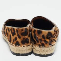 Pre Owned Alaia Brown Leopard Print Calf Hair Slip On Espadrille Flats Size 37