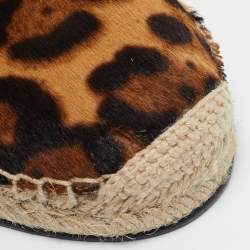 Pre Owned Alaia Brown Leopard Print Calf Hair Slip On Espadrille Flats Size 37