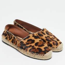 Pre Owned Alaia Brown Leopard Print Calf Hair Slip On Espadrille Flats Size 37