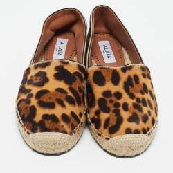 Pre Owned Alaia Brown Leopard Print Calf Hair Slip On Espadrille Flats Size 37