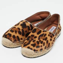 Pre Owned Alaia Brown Leopard Print Calf Hair Slip On Espadrille Flats Size 37