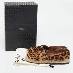 Pre Owned Alaia Brown Leopard Print Calf Hair Slip On Espadrille Flats Size 37