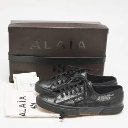 Alaia Black Croc Embossed Leather Superga Low Top Sneakers Size 42