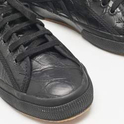 Alaia Black Croc Embossed Leather Superga Low Top Sneakers Size 42