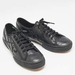 Alaia Black Croc Embossed Leather Superga Low Top Sneakers Size 42