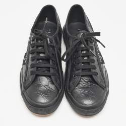 Alaia Black Croc Embossed Leather Superga Low Top Sneakers Size 42