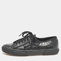 Alaia Black Croc Embossed Leather Superga Low Top Sneakers Size 42