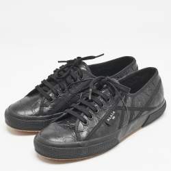 Alaia Black Croc Embossed Leather Superga Low Top Sneakers Size 42