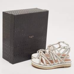 مملوكة مسبقًا Alaia White Leather Studded Strappy Espadrille Sandals Size 37