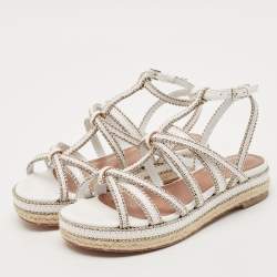 مملوكة مسبقًا Alaia White Leather Studded Strappy Espadrille Sandals Size 37