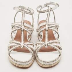 مملوكة مسبقًا Alaia White Leather Studded Strappy Espadrille Sandals Size 37