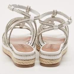 مملوكة مسبقًا Alaia White Leather Studded Strappy Espadrille Sandals Size 37