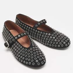Pre Owned Alaia Black Suede Embellished Ballet Flats Size 41