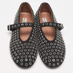Pre Owned Alaia Black Suede Embellished Ballet Flats Size 41
