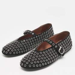 Pre Owned Alaia Black Suede Embellished Ballet Flats Size 41