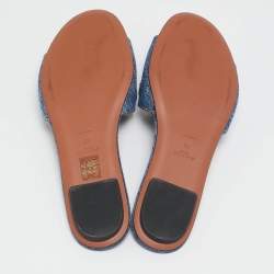 Alaia Blue Denim Oeillets Flat Slides Size 40