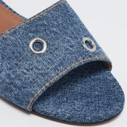 Alaia Blue Denim Oeillets Flat Slides Size 40