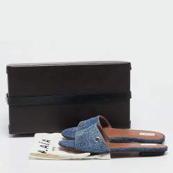 Alaia Blue Denim Oeillets Flat Slides Size 40