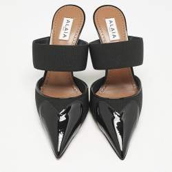 Alaia Black Patent Leather and Grosgrain Le Coeur Mules Size 39