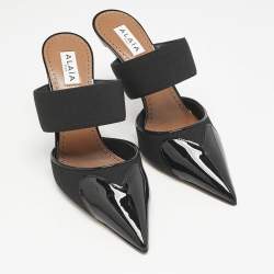Alaia Black Patent Leather and Grosgrain Le Coeur Mules Size 39