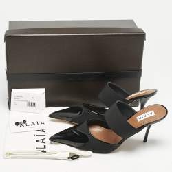 Alaia Black Patent Leather and Grosgrain Le Coeur Mules Size 39