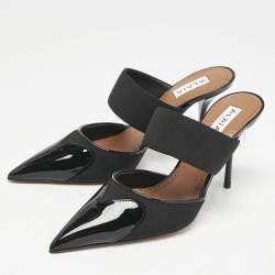 Alaia Black Patent Leather and Grosgrain Le Coeur Mules Size 39