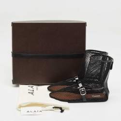 Pre Owned Alaia Black Patent Leather and Fishnet High Ballet Flats Size 39