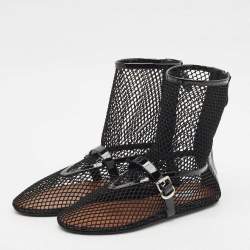 Pre Owned Alaia Black Patent Leather and Fishnet High Ballet Flats Size 39