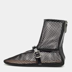 Pre Owned Alaia Black Patent Leather and Fishnet High Ballet Flats Size 39