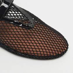 Pre Owned Alaia Black Patent Leather and Fishnet High Ballet Flats Size 39