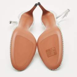 مملوكة مسبقًا صندل علایا شبكة سوداء وجلد لامع بشبكة فتحات بحزام للكاحل مقاس 36