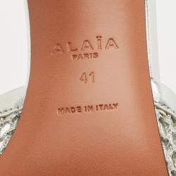 مملوكة مسبقًا صندل علایا شبكة سوداء وجلد لامع بشبكة فتحات بحزام للكاحل مقاس 36