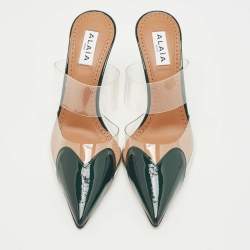 Pre Owned Alaia Transparent and Green Patent Leather and PVC le coeur Mules Size 37