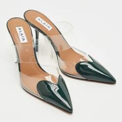 Pre Owned Alaia Transparent and Green Patent Leather and PVC le coeur Mules Size 37