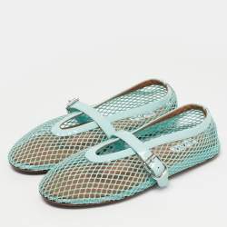 Pre Owned Alaia Blue Mesh and Patent Leather Fishnet Ballet Flats Size 38