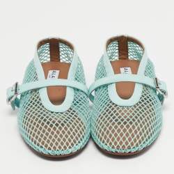 Pre Owned Alaia Blue Mesh and Patent Leather Fishnet Ballet Flats Size 38