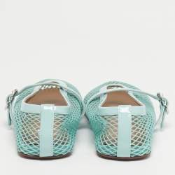 Pre Owned Alaia Blue Mesh and Patent Leather Fishnet Ballet Flats Size 38