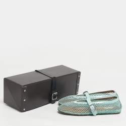 Pre Owned Alaia Blue Mesh and Patent Leather Fishnet Ballet Flats Size 38