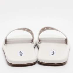 Pre Owned Alaia White Leather Vienne Flat Slide Size 38