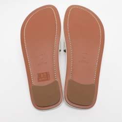 Pre Owned Alaia White Leather Vienne Flat Slide Size 38