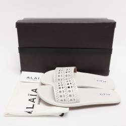 Pre Owned Alaia White Leather Vienne Flat Slide Size 38