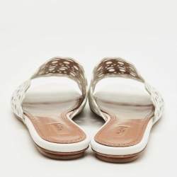 Pre Owned Alaia White Leather Vienne Flat Slides Size 41