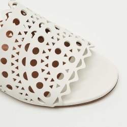 Pre Owned Alaia White Leather Vienne Flat Slides Size 41