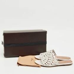 Pre Owned Alaia White Leather Vienne Flat Slides Size 41