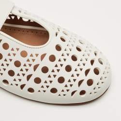 Pre Owned Alaia White Leather Vienne Ballet Flats Size 38