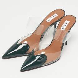 مملوكة مسبقًا Alaia Le Coeur Size 39 Green Patent Leather and PVC Mules