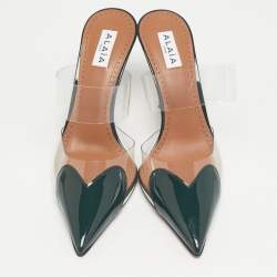 مملوكة مسبقًا Alaia Le Coeur Size 39 Green Patent Leather and PVC Mules