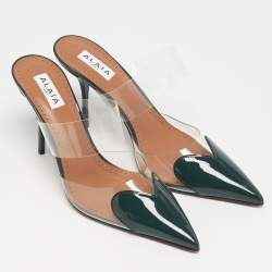 مملوكة مسبقًا Alaia Le Coeur Size 39 Green Patent Leather and PVC Mules